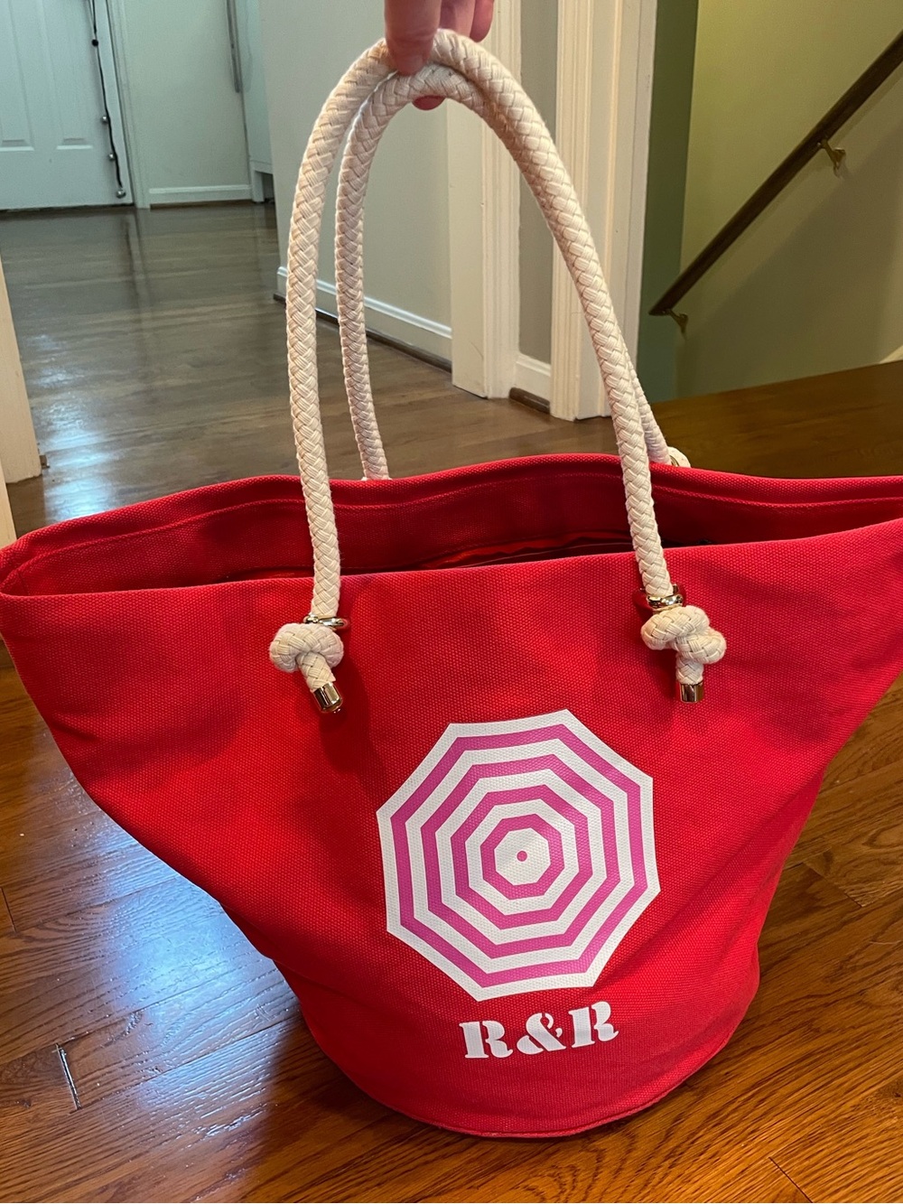 kate spade Red Canvas Satchel with White Rope Handles
